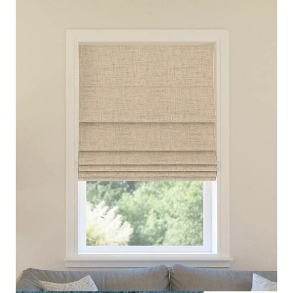 Sun Zero Blackout Somerton Taupe Texture Cordless Roman Window Shade 35" x 64" - Picture 1 of 8